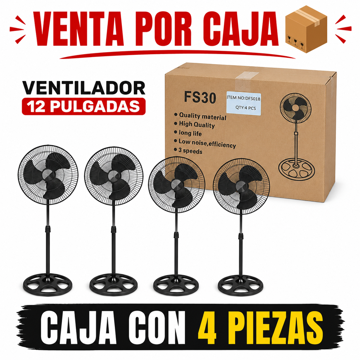 Ventilador 12 pulgadas/ CAJA CON 4 PIEZAS