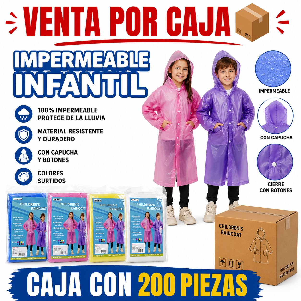 IMPERMEABLE DE NIÑO / CAJA CON 200 PIEZAS
