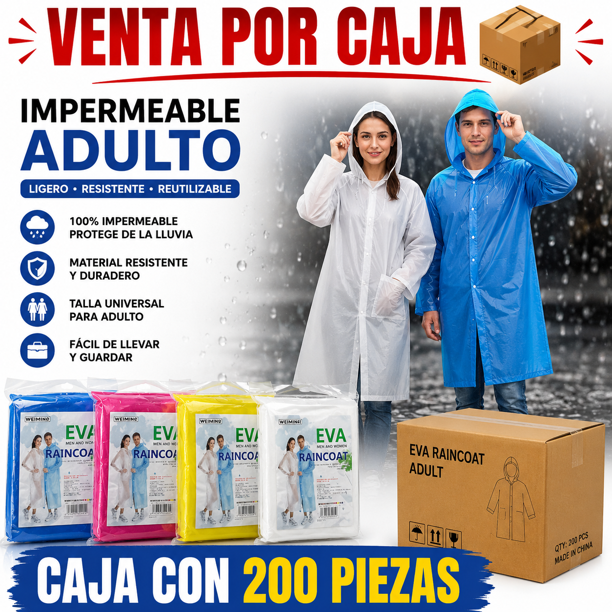 IMPERMEABLE ADULTO / CAJA CON 200 PIEZAS