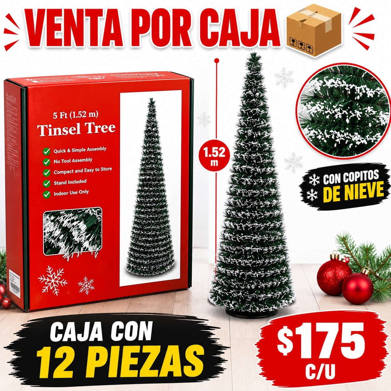 CAJA ARBOL NAVIDEÑO CON ESCARCHA / CAJA CON 12 PIEZAS