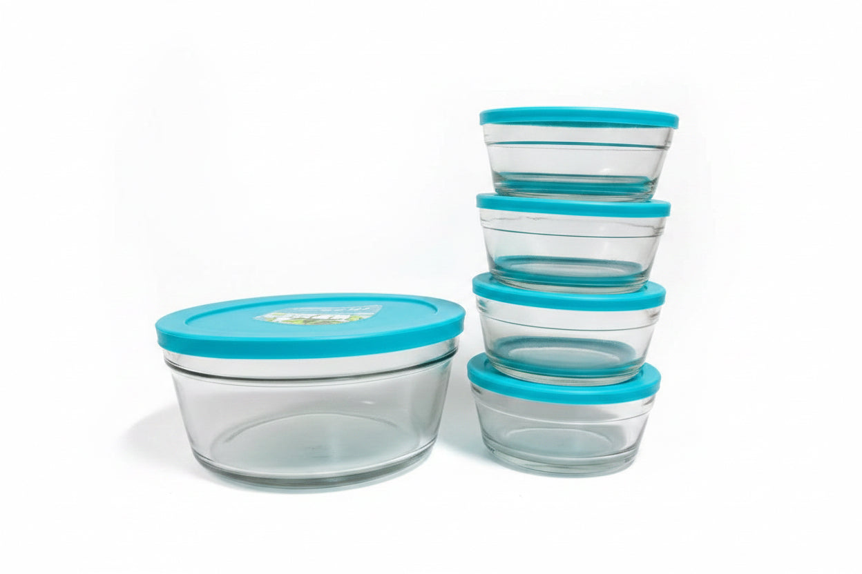 JUEGO DE TUPPER VIDRIO 5 PIEZAS / CAJA 10 pza