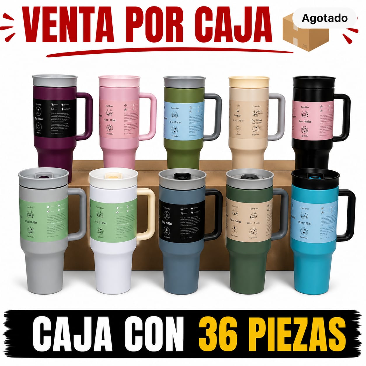 TERMO 40 OZ CON POPOTE / CAJA CON 36 PIEZAS