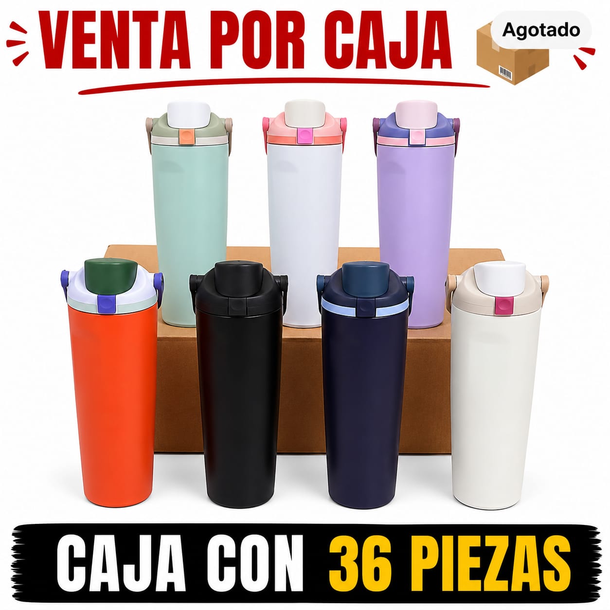 TERMO TIPO OWALA CON TAPA DE BOTON 1LT / CAJA CON 36 PIEZAS