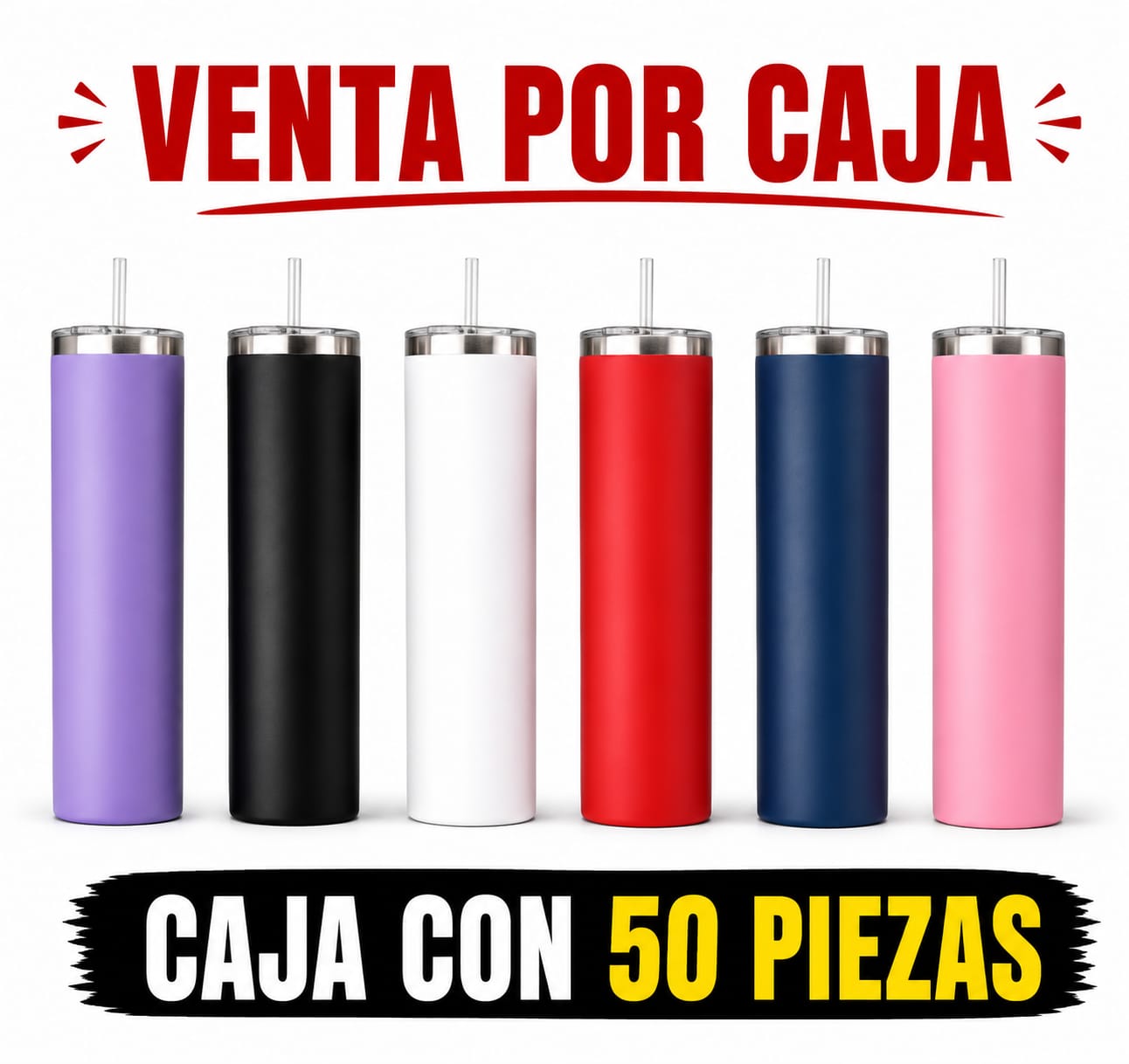 TERMO SKINNY 20 OZ MIX CON POPOTE / CAJA CON 50 PIEZAS
