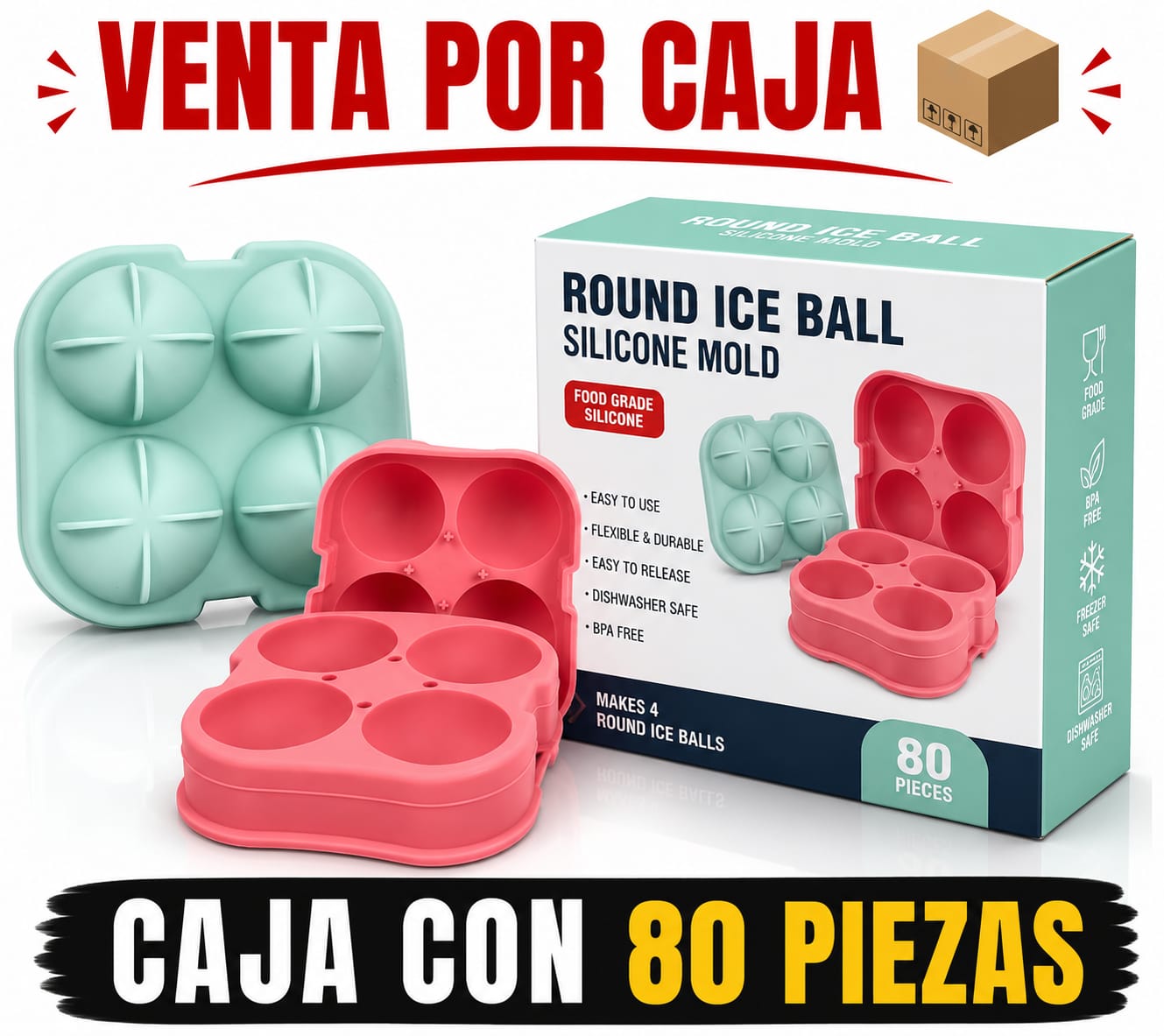 MOLDE DE ESFERA PARA  HIELO / CAJA CON 80 PIEZAS