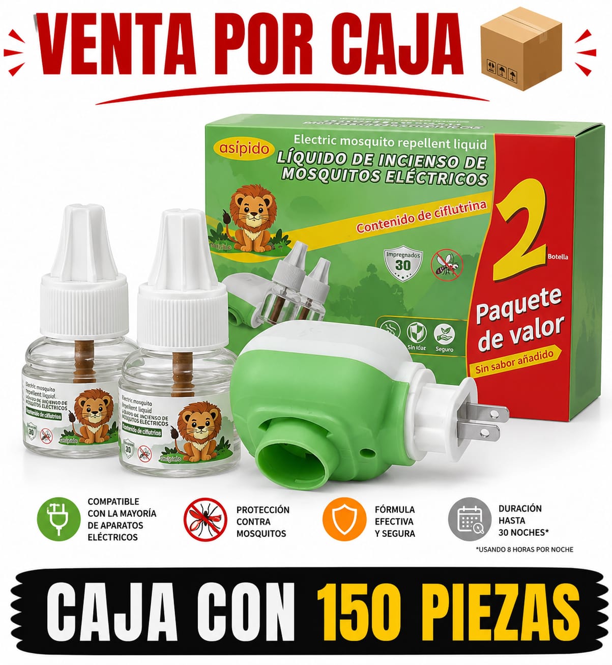 APARATO PARA MOSQUITOS INSIPIDO / CAJA CON 150 PIEZAS