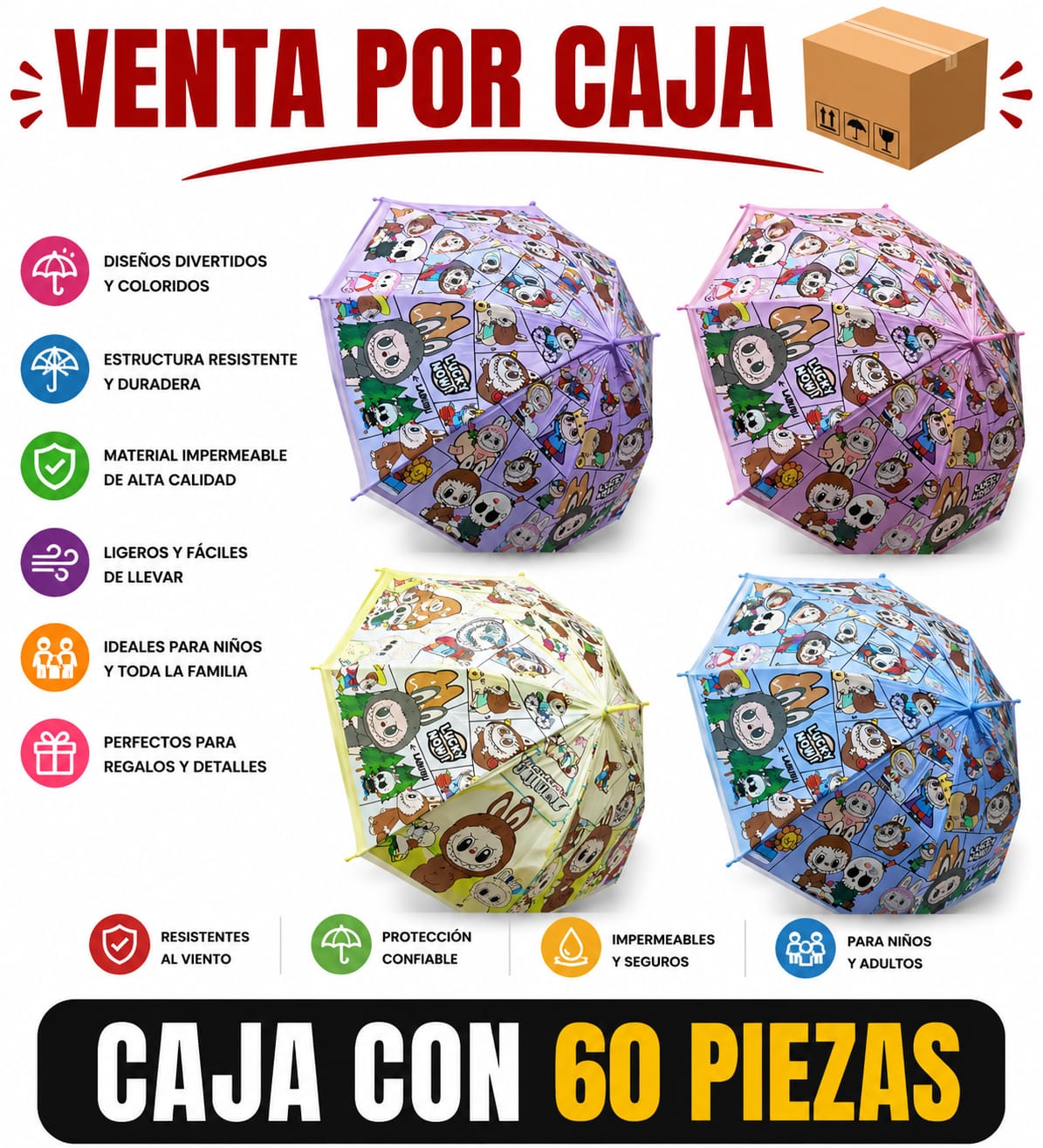 PARAGUAS INFANTIL / CAJA CON 60 PIEZAS