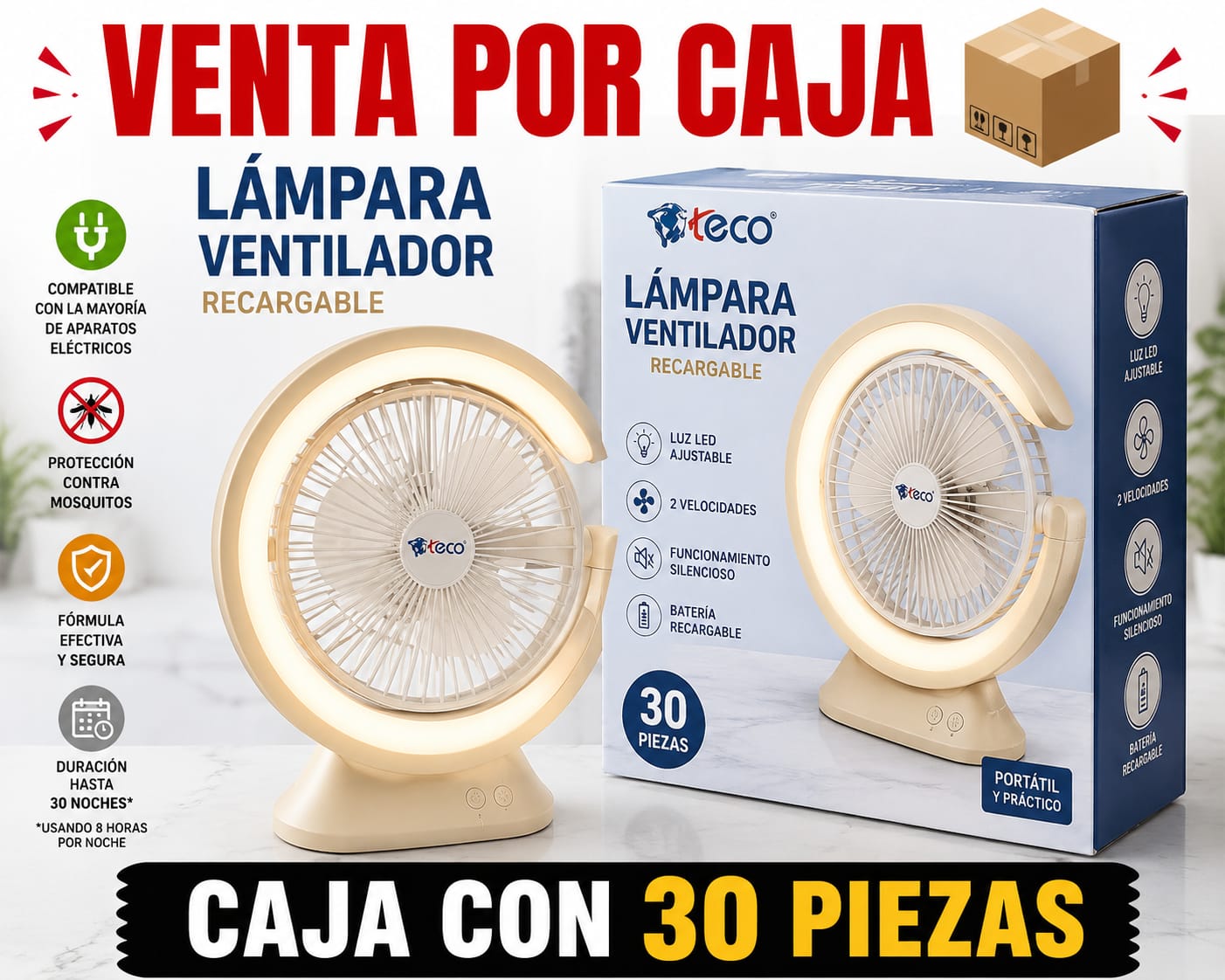 LAMPARA VENTILADOR DE BURO / CAJA CON 30 PIEZAS